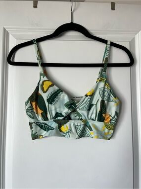 aerie Leaf Print Bikini Top in Light Green, Dark Green & Yellow
